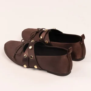 Studded Mary Jane Flats in Brown