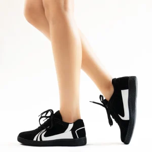 Striped Soft Laced Sneakers in Black