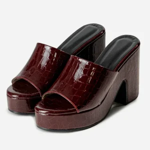 Croco Embossed Vintage Peep Toe High Heel Shoes