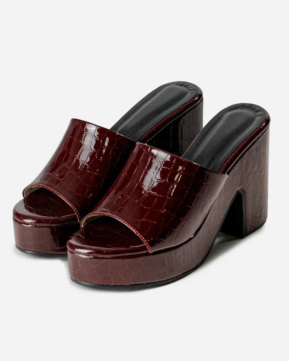 Croco Embossed Vintage Peep Toe High Heel Shoes