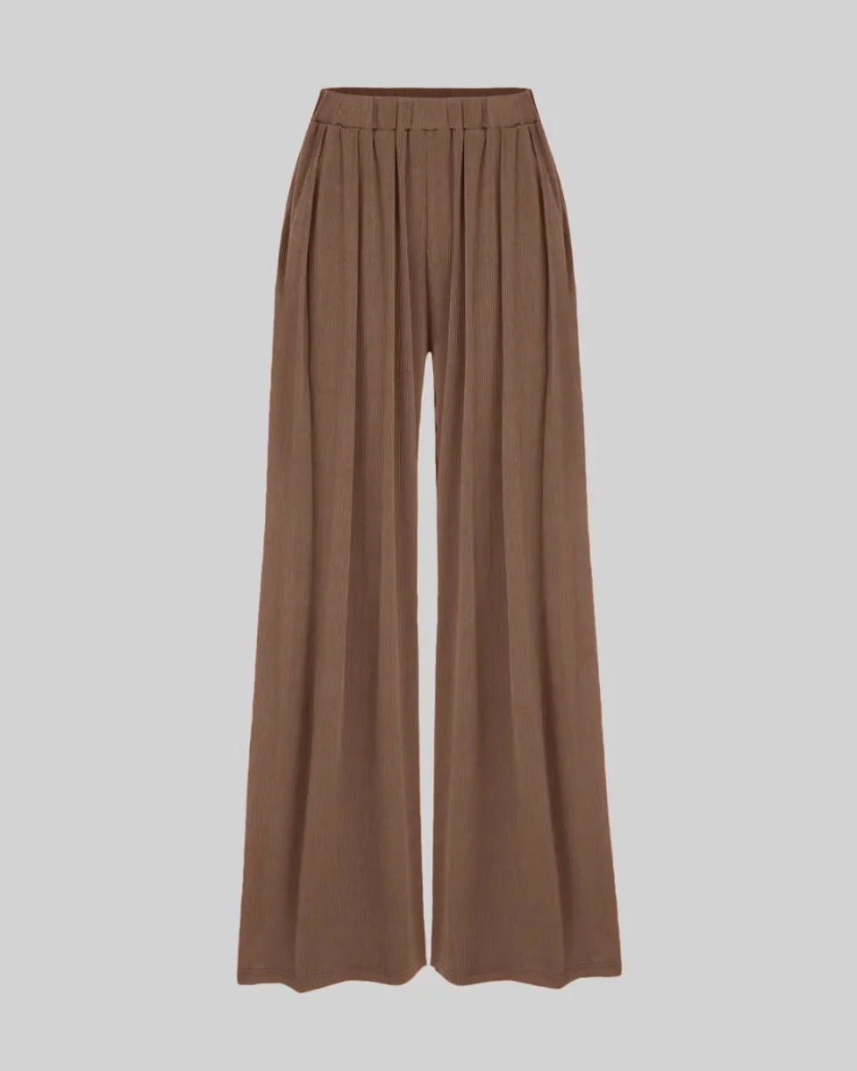 Casual Brown High Waist Wide Leg Baggy Long Pant