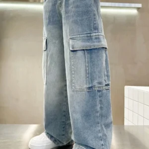 Men Casual Wide-Leg Loose Cargo Trouser In Blue
