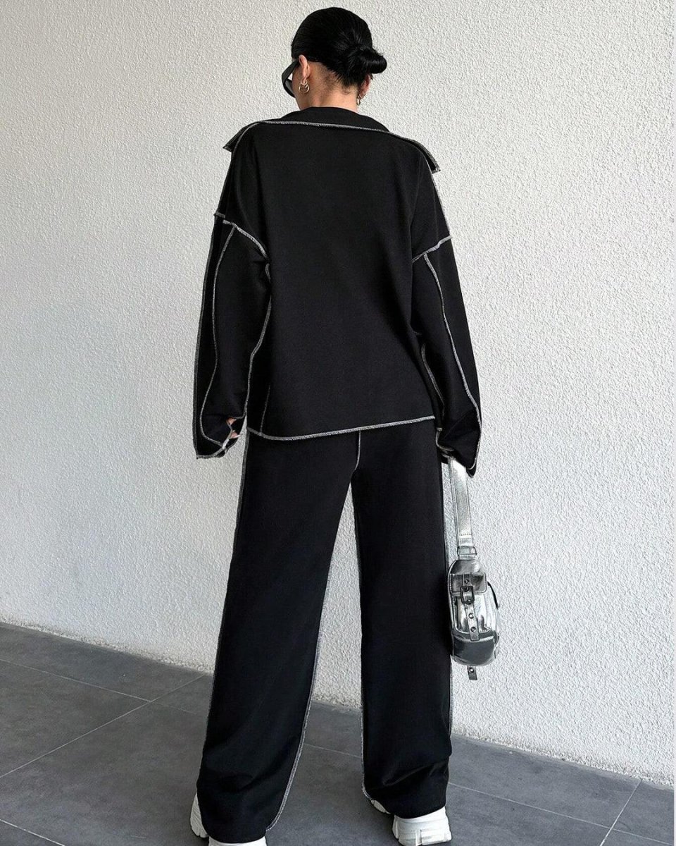 Color-Block Shirt And Pant Set With Contrast Trim - Image 4