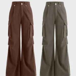 Combo : Y2K Baggy Fit Women Cargo In Brown & Grey
