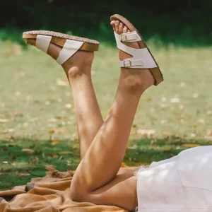 White Solid Double Strap Sandals