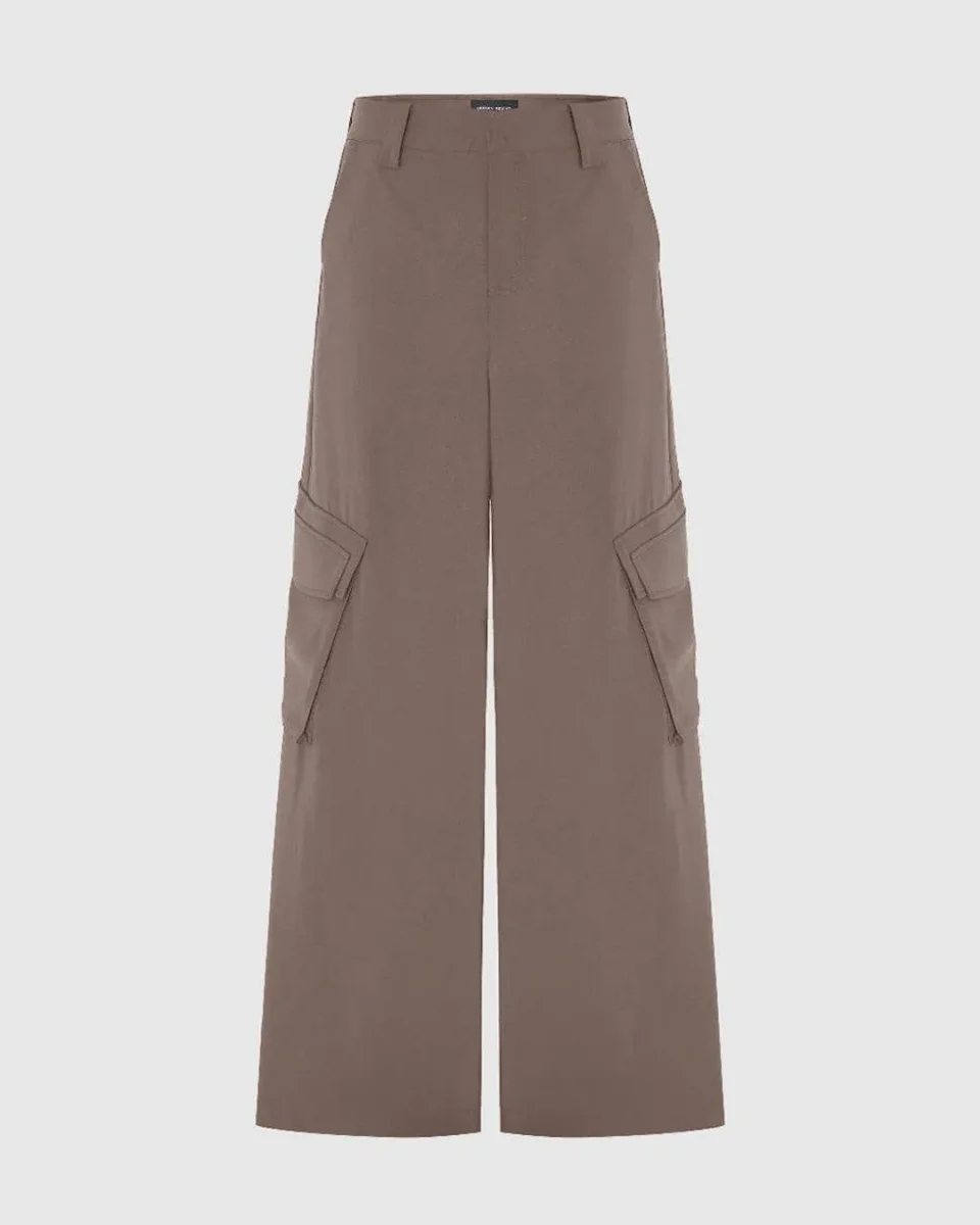 High Waisted Pocketed Cargo Pants In cappuccino