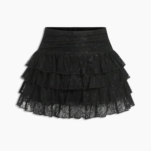 Lace Ruffle Hem Mini Skirt in Black