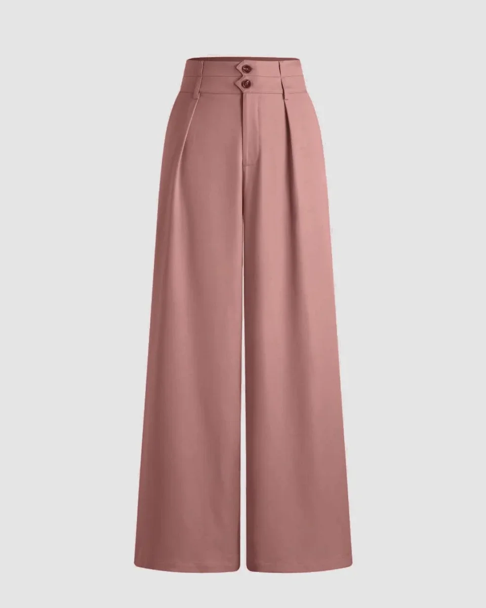 New Nostalgia Solid High Waist Pleated Wide Leg Pants Peach