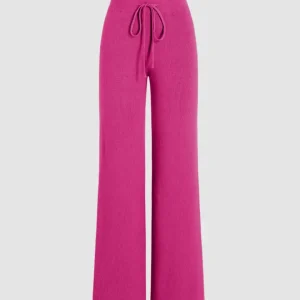 Pink Ribbed Wide Leg Trousers