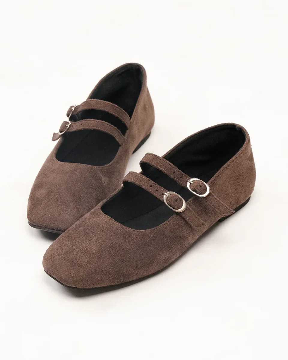 Square Toe Mary Jane Ballet Flats in Brown