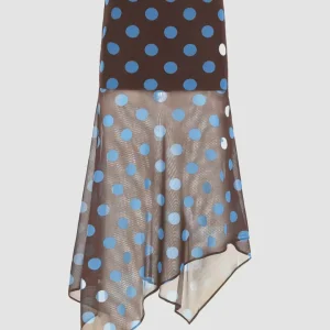 Vintage Polka Dot Print Asymmetrical Flared Hem Skirt