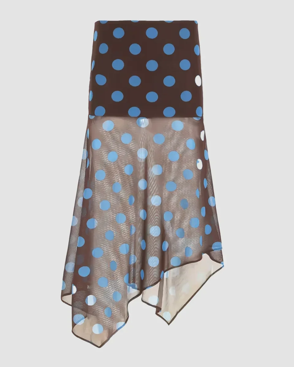 Vintage Polka Dot Print Asymmetrical Flared Hem Skirt