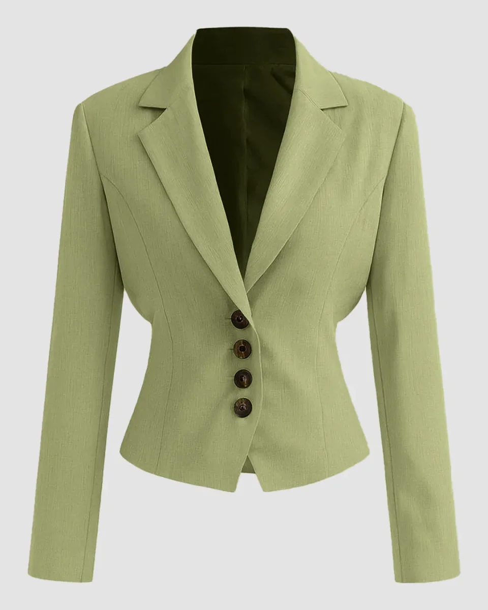 Woven Collar Solid Lace Up Button Blazer In Herbal