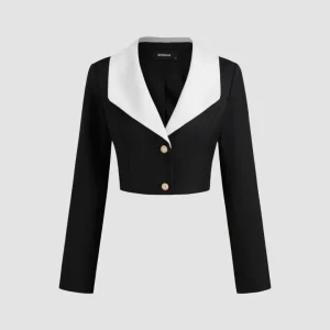 Contrast Collar Cropped Blazer in Black & White